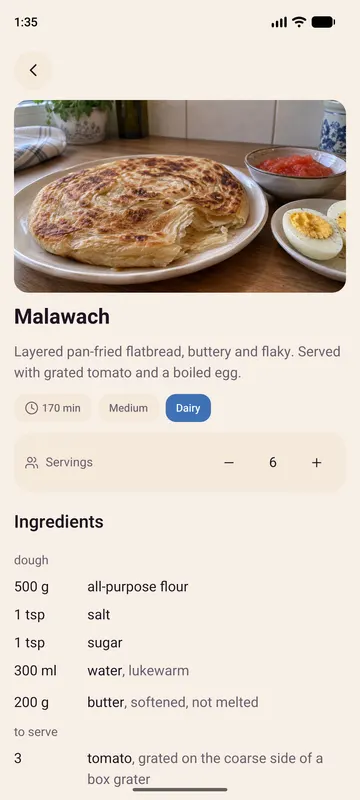 A recipe in the Bashlu app